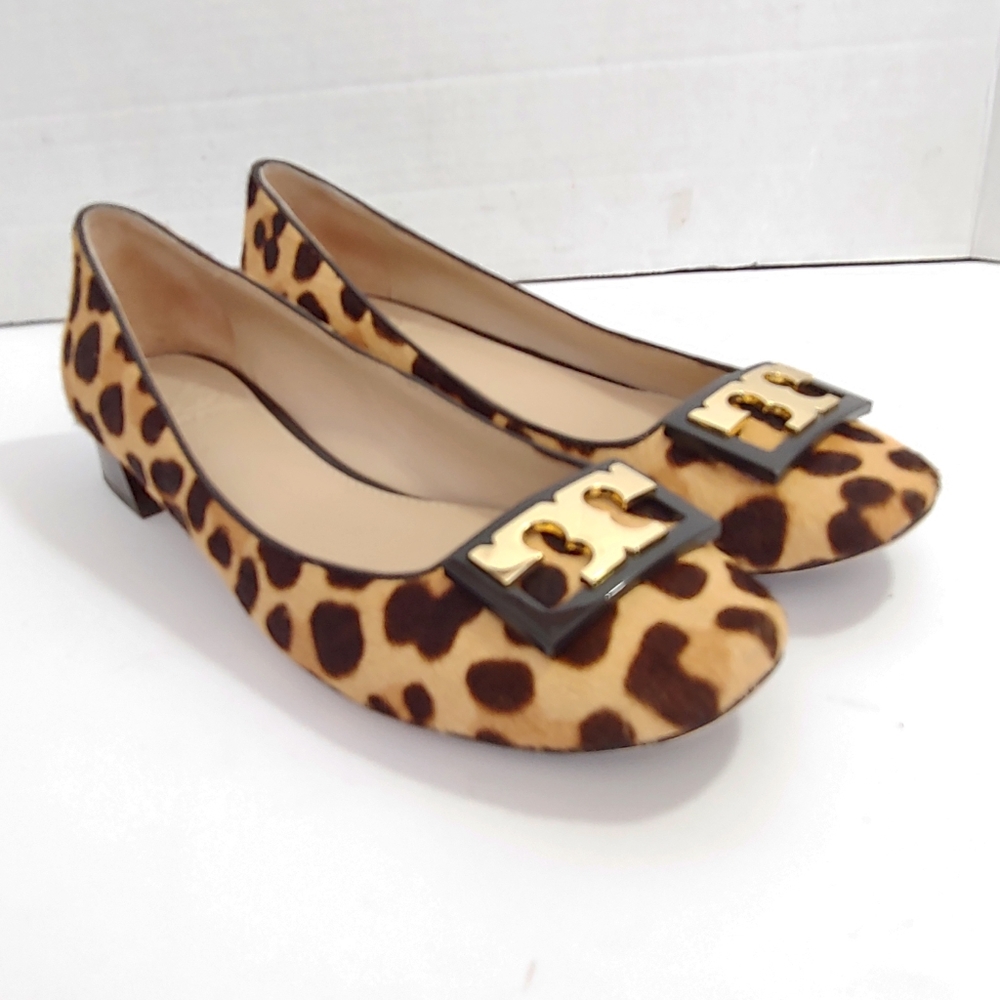 Tory Burch leopard calfhair low block heels